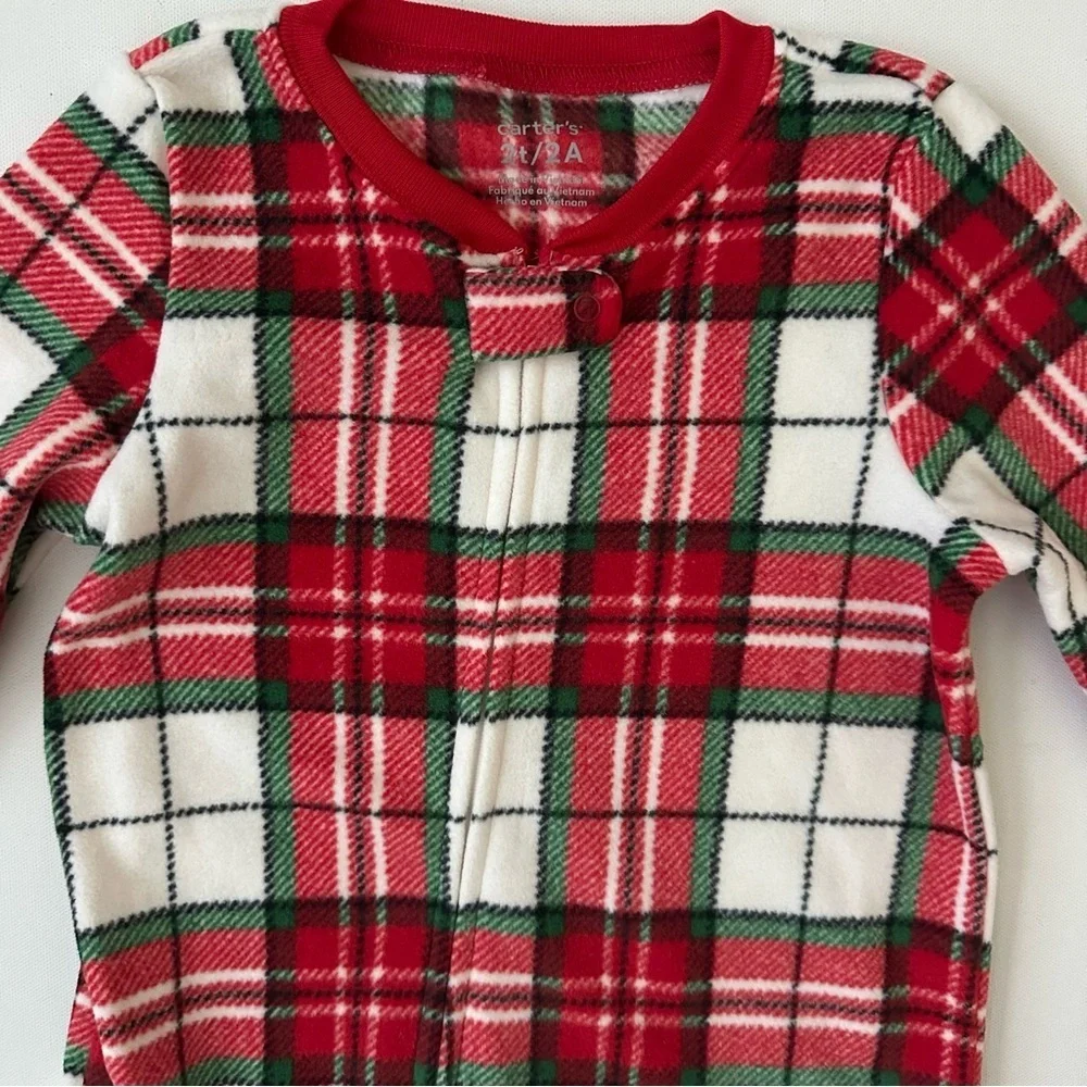 Carter's Red and White Plaid Footed One Piece Pajama Size 2T